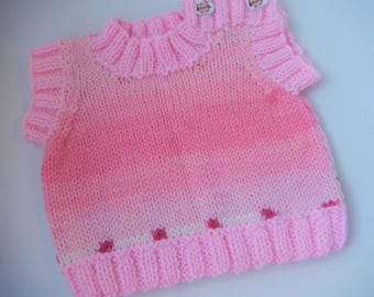 hand knit baby vest  baby short sleeve top, knitted girls sweater, newborn