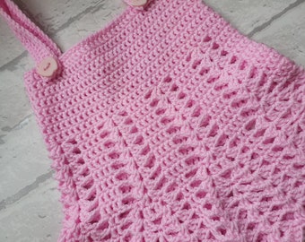 baby girls crochet dress, pink baby dress, baby summer dress, 0-6 month