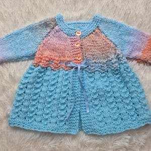 handknit baby cardigan, knitted matinee jacket, handknit sweater, 0-3 month clothing