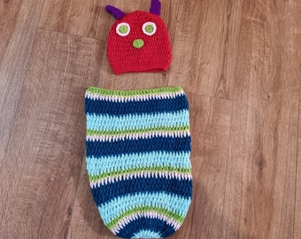 crochet caterpillar cocoon, baby hat, 0-3 month, 6 month