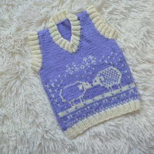 handknit baby sweater, knitted vest, baby pullover, sheep sweater, newborn clothing
