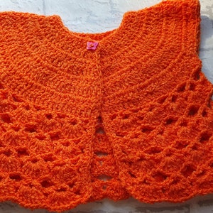 cardigan da bambina, maglione da bambina all&#39;uncinetto, cardigan arancione, abbigliamento 3-6 mesi