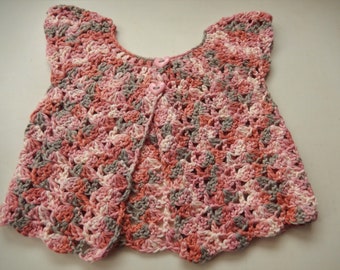 crochet baby cardigan, baby girl top, pink mix sweater, crochet cardigan, 0-3 month cardigan