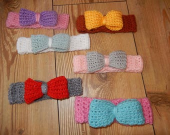 crochet baby headband, headband with crochet bows, 0-3 month