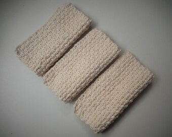 Crochet Cotton Wash Cloths: Cream Dish Rags, Set of 3 face cloths