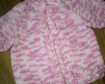 pink hand knit baby girls cardigan, baby sweater 0-3 month