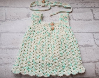 Baby Mädchenkleid, Kleid mit passendem Stirnband, weiß & grünes Kleid, Neugeborene