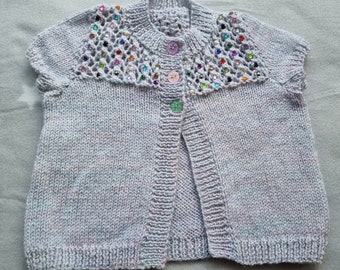 handknit girls cardigan, knitted sweater, sparkling cardie, 12-18 month clothing