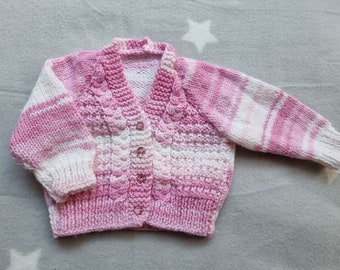 cardigan rose tricoté à la main, pull rose pétillant, vêtements pour nouveau-nés