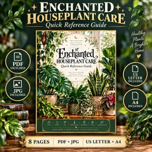 Houseplant Care Guide Printable, Plant Care Cheat Sheet, Indoor Plant Reference, Watering Light Pest Guide, PDF JPG