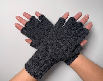 Grey alpaca fingerless gloves