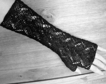 Long lacy fingerless gloves / wrist warmers, hand knitted