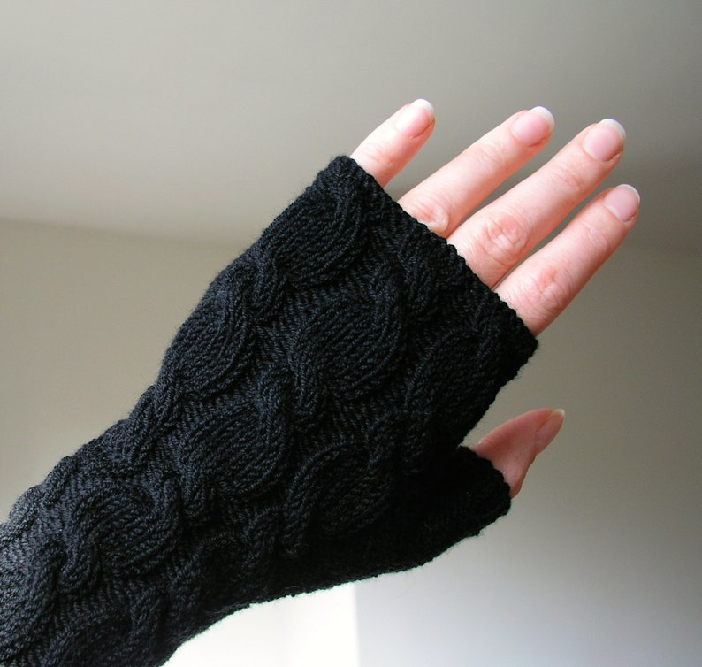 Merino Fingerless Gloves Wrist Warmers Black Etsy