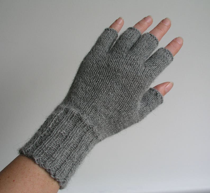 Grey alpaca fingerless gloves image 0