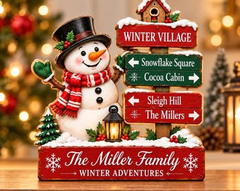 Personalized Snowman Winter Village 2D Flat Wooden Block, Custom Family Name Christmas Decor, Holiday Tabletop Gift 2026