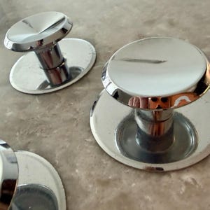Set of 4 MCM Chrome Cabinet Drawer Pulls Knobs 1-1/2” w/ 2-1/8” Backplates