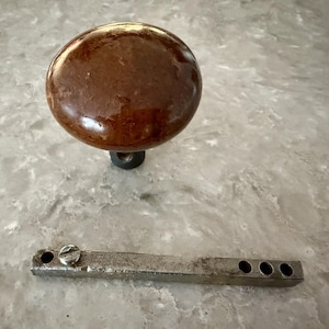 Antique Brown Bennington Clay Ceramic Door Knob w Adjustable Post