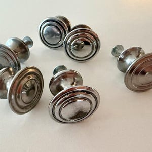 Set of 6 MCM Steel Concentric Circle Drawer Knobs 1" Black Stripe