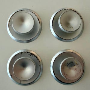 Set of 4 Vintage MCM Brass Drawer Knobs with Backplates, Satin Silver, Japan