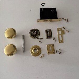 Brass Door Knob Set with Mortise Lock, Key & Rosettes