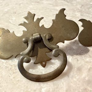 Pair Vintage Steel Chippendale Batwing Drawer Pulls Drop Bail Handles 3-3/8”