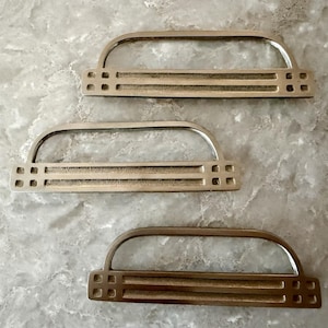 Set of 3 Art Deco Brass Cabinet Drawer Pulls 3.5 Inch CTC