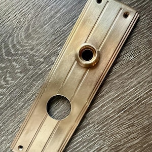 Art Deco Stamped Brass Door Backplate 9" Stepped Escutcheon