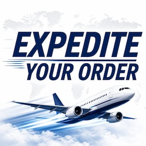 May include: A white and blue commercial jet airplane flying through the sky above clouds, with motion blur lines trailing behind it. The text EXPEDITE YOUR ORDER is printed in large, bold, dark blue capital letters above the airplane graphic.