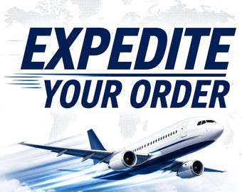 May include: A white and blue commercial jet airplane flying through the sky above clouds, with motion blur lines trailing behind it. The text EXPEDITE YOUR ORDER is printed in large, bold, dark blue capital letters above the airplane graphic.