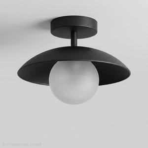 Modern Black Metal Ceiling Light | Frosted Opal Glass Globe Fixture