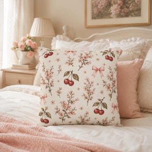 Vintage Cherry Bow pattern pillowcase | square decorative pillowcase