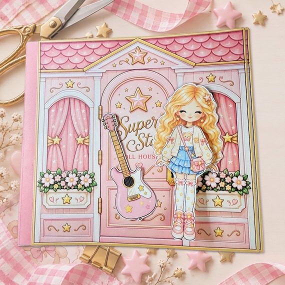 Printable Dollhouse Book, Paper Doll Dress Up Set, Pink Doll House Busy Book, Cut and Play Girls Activity, Instant Download PDF