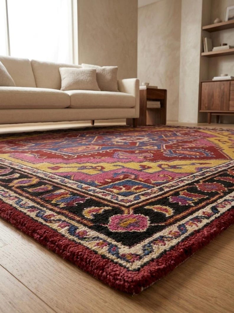 Buy Vintage Persian Style Area Rug, Red and Blue Hand-tufted Wool Rug ...