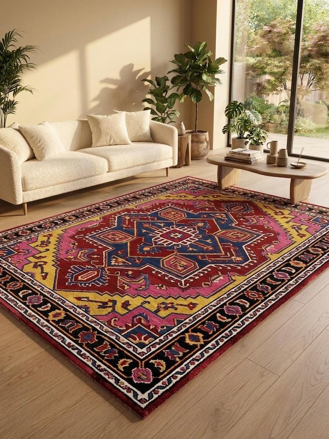 Buy Vintage Persian Style Area Rug, Red and Blue Hand-tufted Wool Rug ...