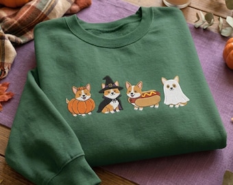 Embroidered Corgi Halloween Sweatshirt, Funny Dog Mom Gift