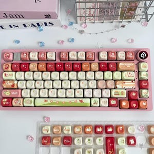Hösttangentset, MOA-profil PBT, Kawaii söt lönnlöv, rödorange (130 tangenter)