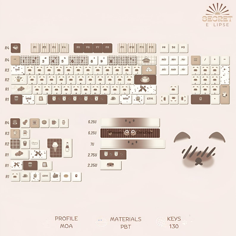 Siamese Cat Cafe Keycaps Set – Cute Kawaii Kitty Artisan PBT Custom ...