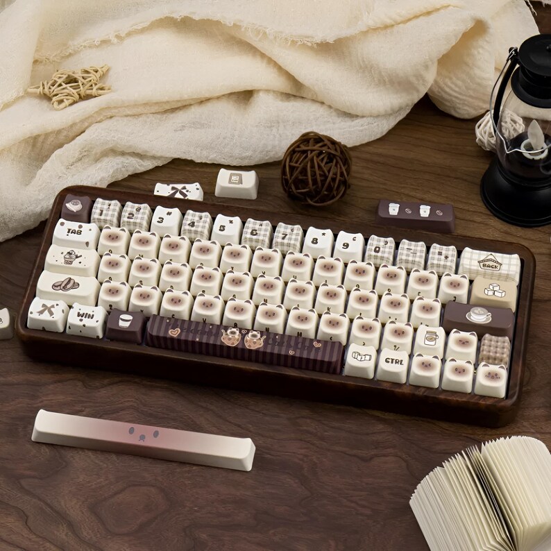 Siamese Cat Cafe Keycaps Set – Cute Kawaii Kitty Artisan PBT Custom ...