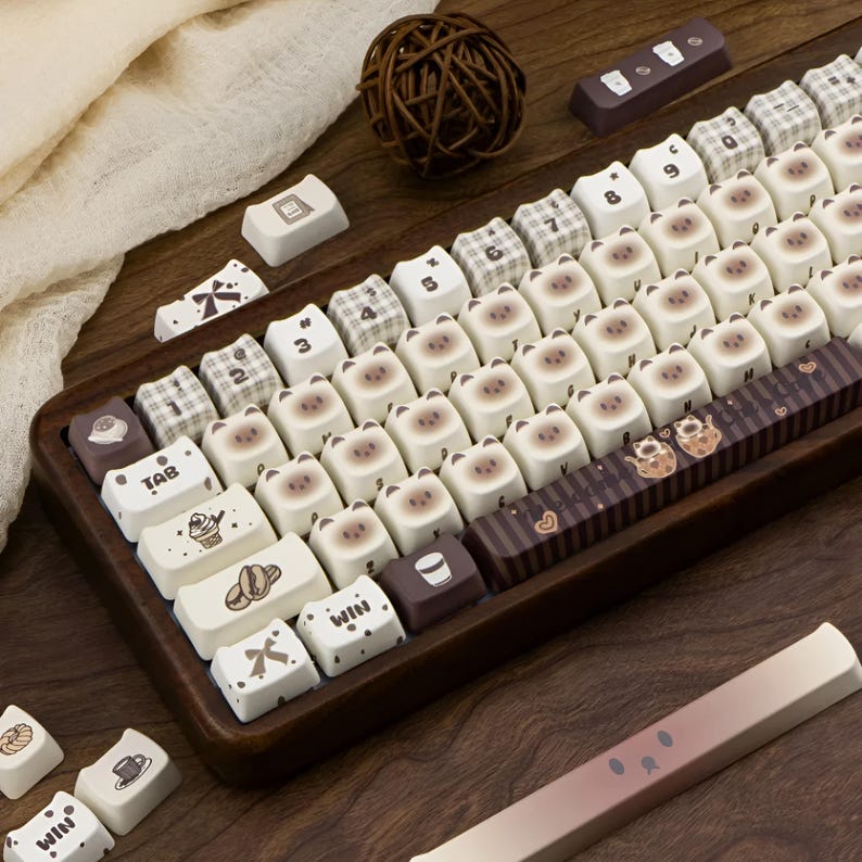 Siamese Cat Cafe Keycaps Set – Cute Kawaii Kitty Artisan PBT Custom ...