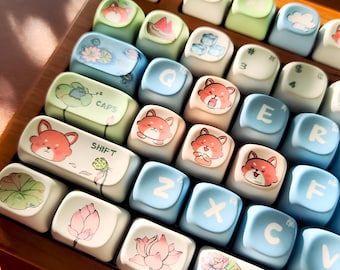 Set di tasti con simpatiche volpi – Tasti personalizzati in PBT con volpi kawaii per tastiera meccanica Cherry MX