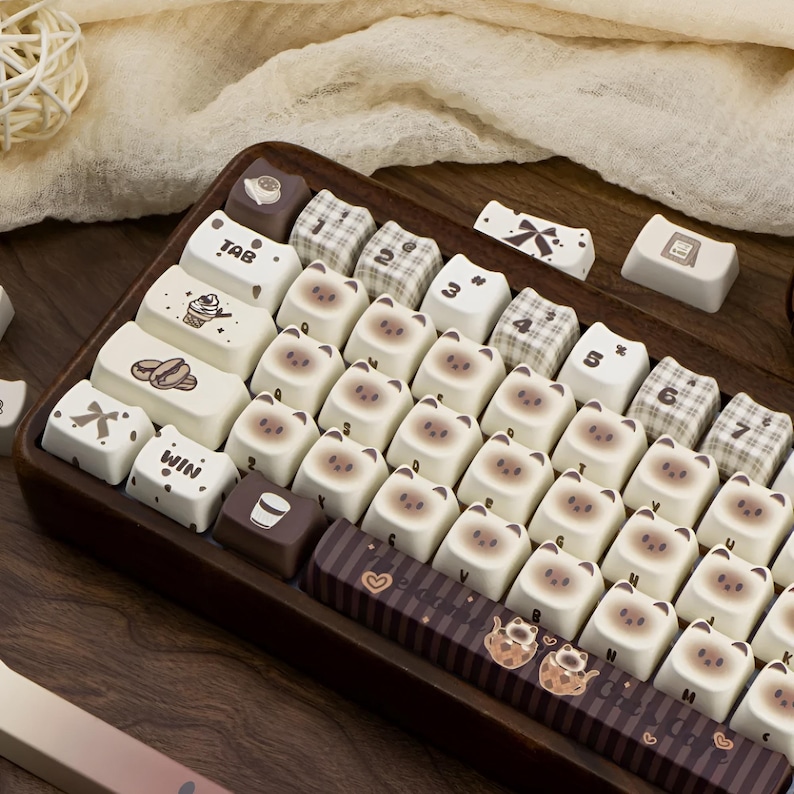 Siamese Cat Cafe Keycaps Set – Cute Kawaii Kitty Artisan PBT Custom ...