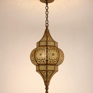 Moroccan Brass Pendant Light, Handmade Pierced Metal Lantern, Boho Ceiling Fixture, Mediterranean Lighting