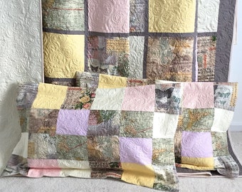 King Patchwork Quilt with Matching Pillow Shams Cotton Fabrics Eclectic Elements Colletion