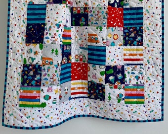 Patchwork Baby Boy Quilt Let's Play Collection  Red Green Yellow Grey  Blue Keepsake Quilt Studio