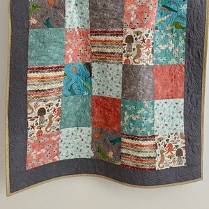 Baby Boy Quilt Patchwork Wilmington Drucke Unter dem Ozean Aqua Blau Koralle Creme