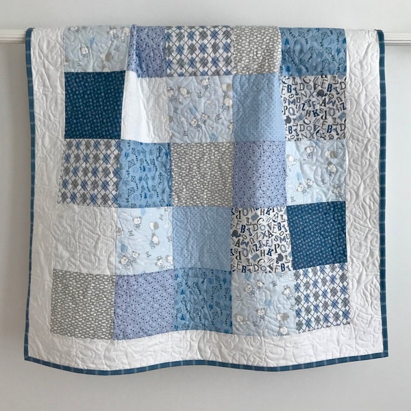 Patchwork Baby Boy Quilt Zoo Around Collection, Modern Patchwork Baby Quilt, Blue Baby Quilt, Baby Quilt, Keepsake Quilt