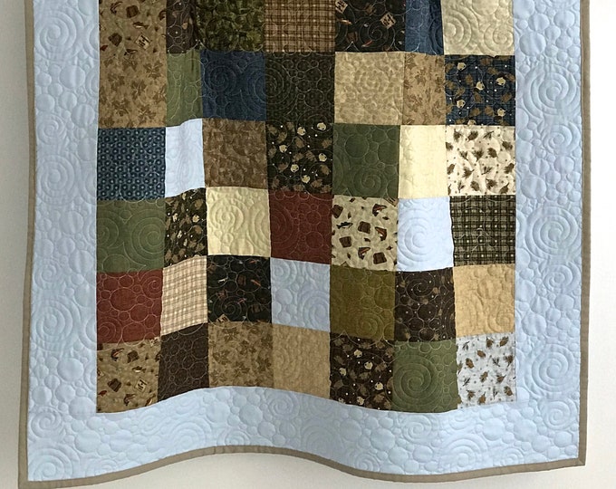 Baby Boy Patchwork Quilt Featuring Moose Lake Collection Blue Etsy