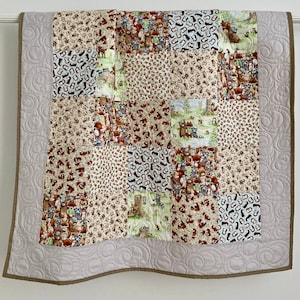 Patchwork Baby Quilt Adorable Woodland Friends Green Brown Blue Keepsake Quilt Studio