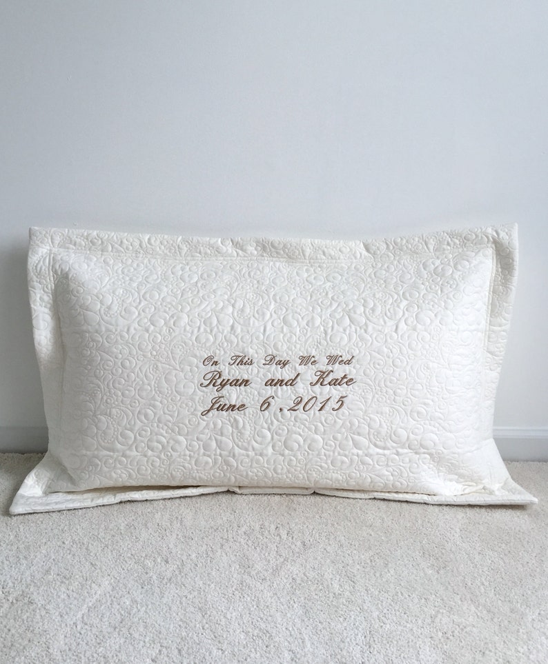 Quilted Pillow Sham W Embroidery King Size Wedding Etsy
