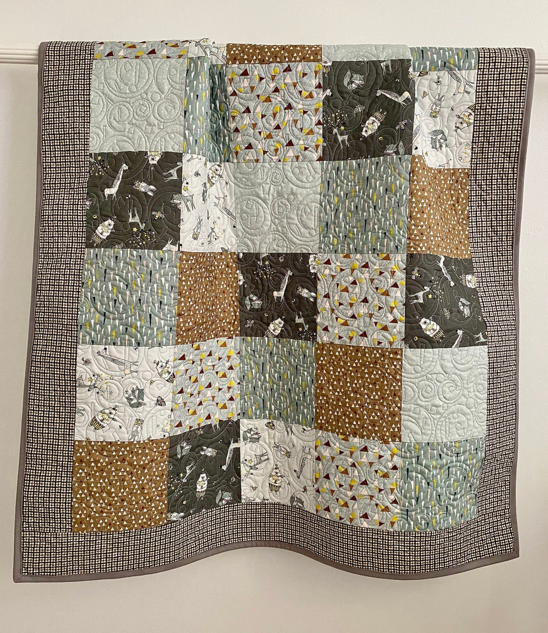 Baby Boy Patchwork Quilt Featuring Whimsicals Collection Grey Etsy